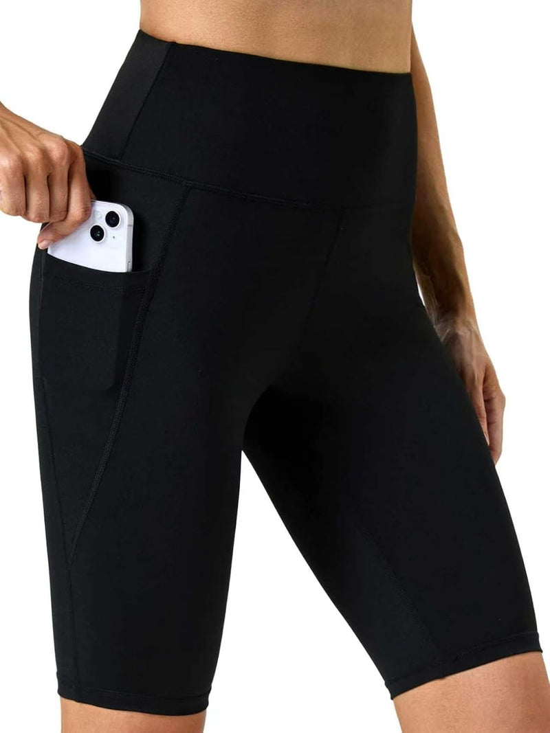 Biker Shorts Women with Pockets - Tummy Control Running Workout Gym Yoga Athletic Spandex Long Shorts