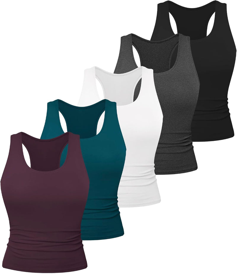 5 Pack Women's Workout Racerback Tank Tops Spandex Yoga Athletic Running Gym Sports Crop Tops for Women
