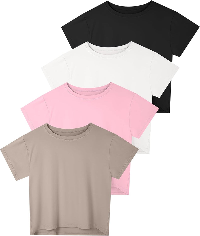 4/6 Pack Women's Crop Top Short Sleeve Athletic Workout Yoga Running Gym Casual Tees T-Shirts Loose Fit