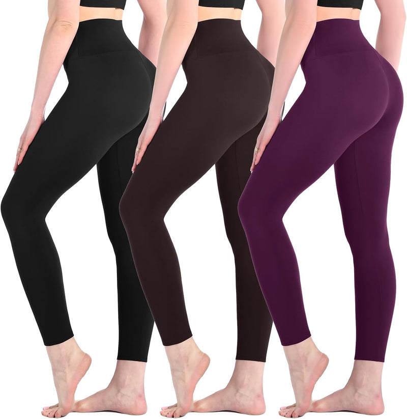 3 Pack Leggings for Women High Waisted Buttery Soft Yoga Pants for Workout Running Gym Athletic