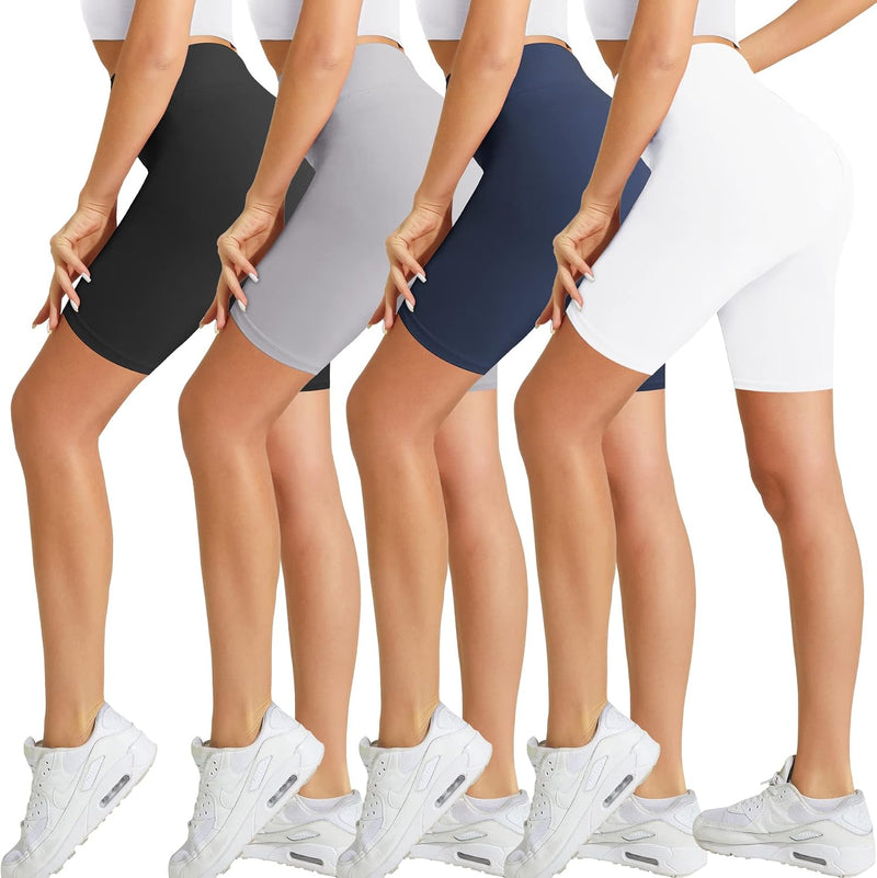 4 Pack Biker Shorts for Women-8" High Waist Tummy Control Workout Shorts Athletic Gym Yoga Pants
